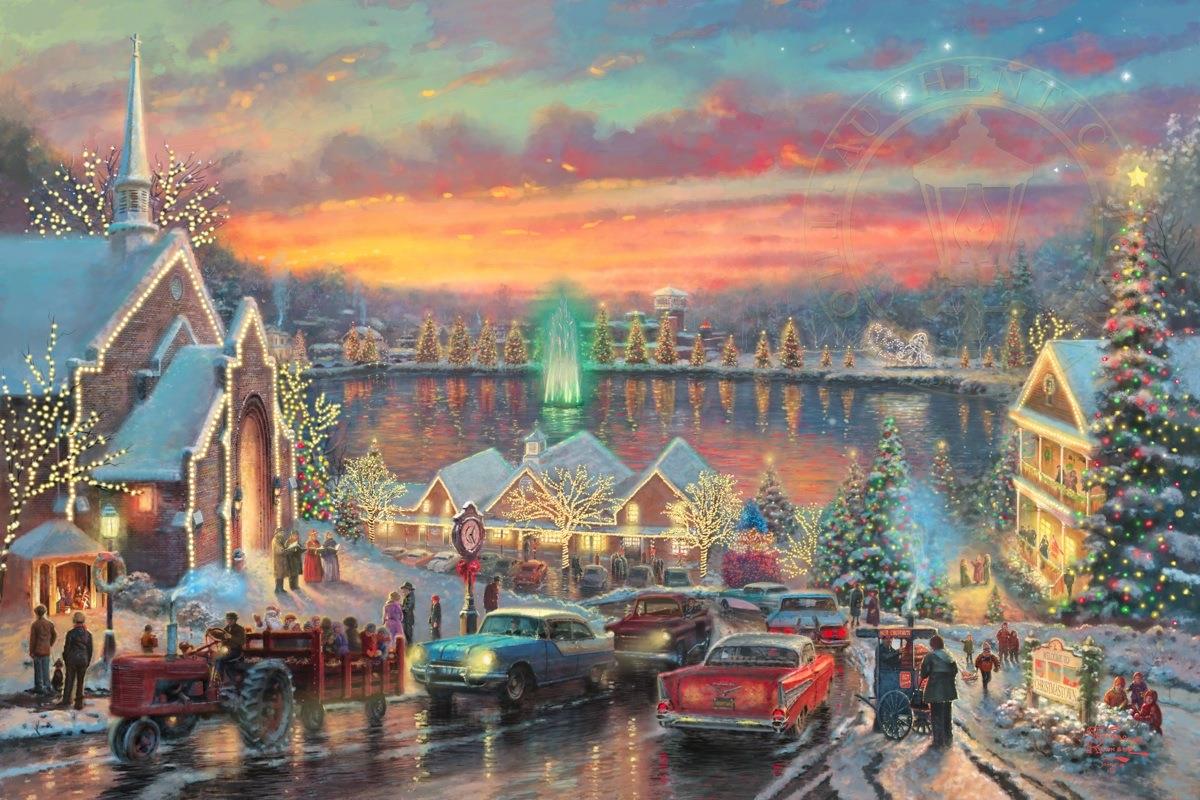 Die Lichter von Christmastown Thomas Kinkade Ölgemälde